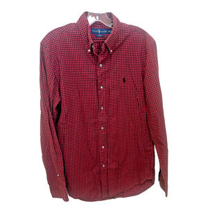 Ralph Lauren Mens Red Plaid Long Sleeve Shirt Slim Fit Size Medium